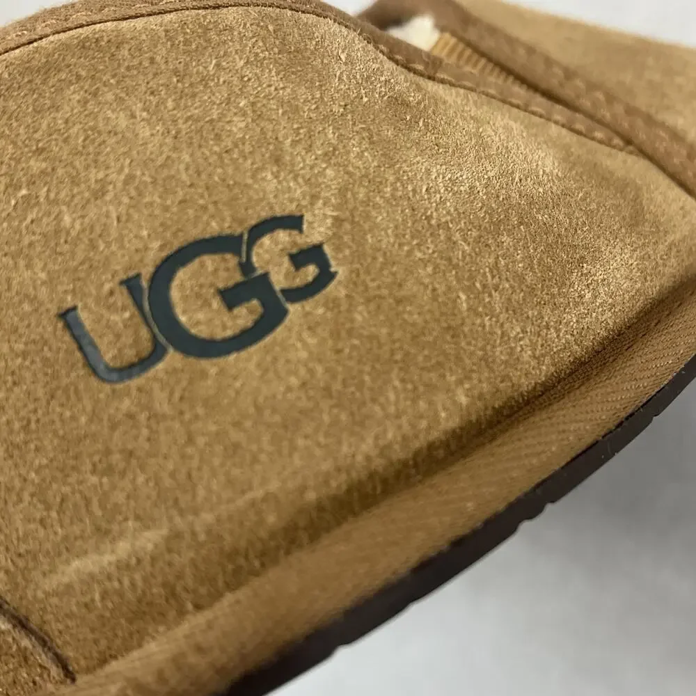 UGG Scuff Romeo Slippers Men’s Size 10 Chestnut Suede Leather Fur Moccasins